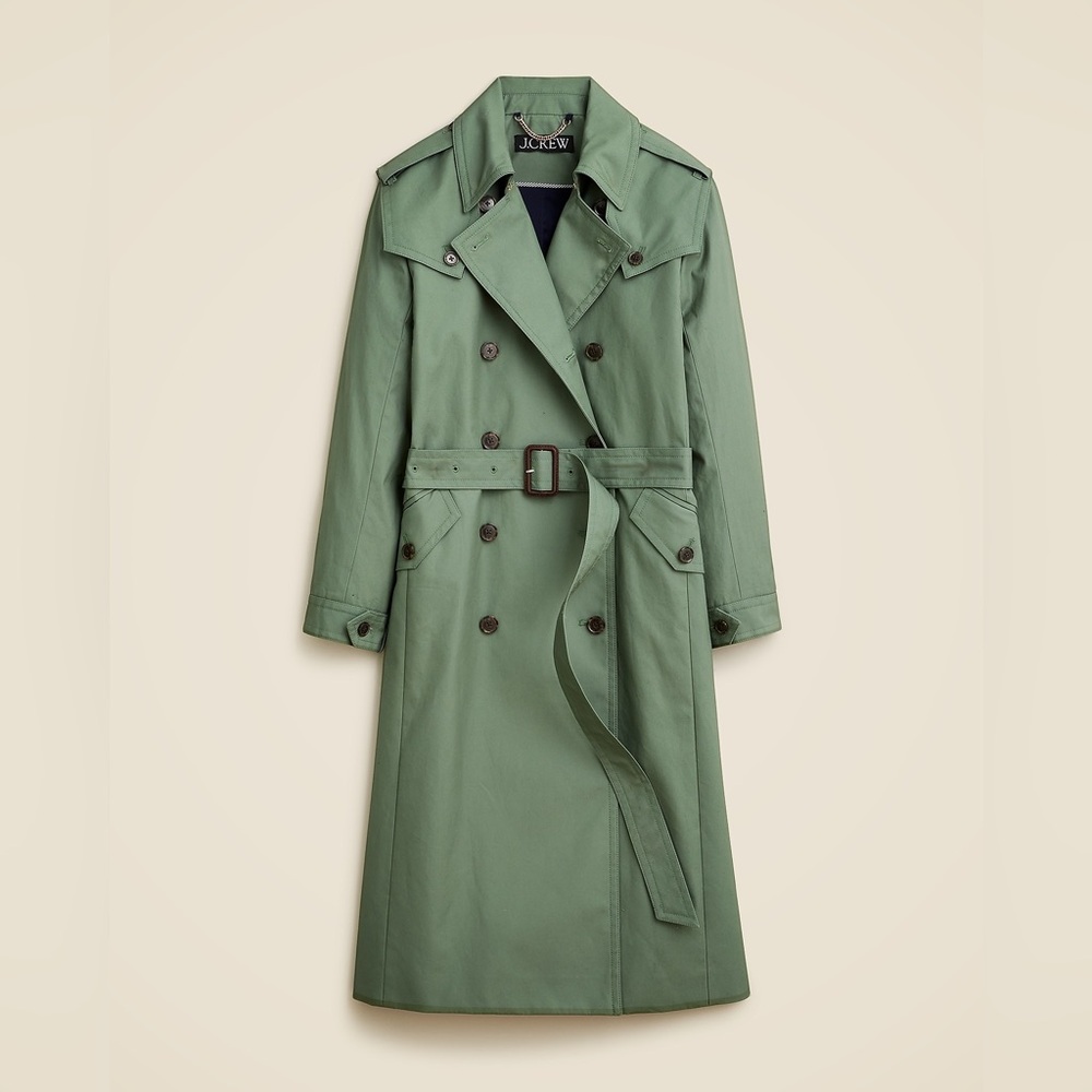 J. CREW Green Double- Breasted Trench Coat, 00